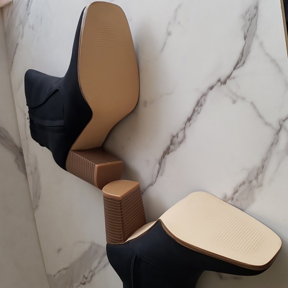 Coutgo Square Toe Chelsea Ankle Boots Stacked Block Heel Zip Up Black Size 10 - Picture 7 of 9